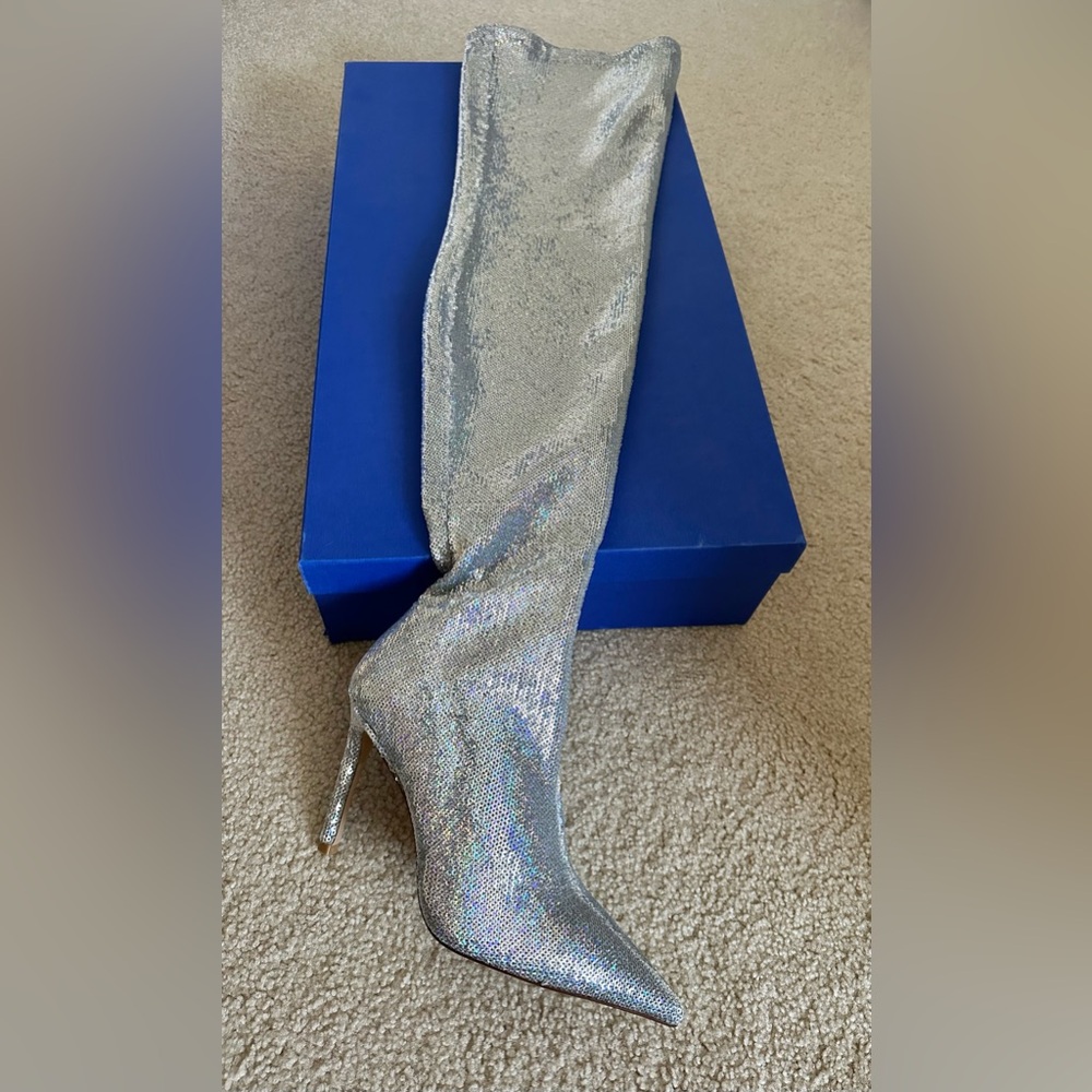 Stuart Weitzman Ultrasturt 100 Sequin Thigh-High Boot, Size 7 NEW